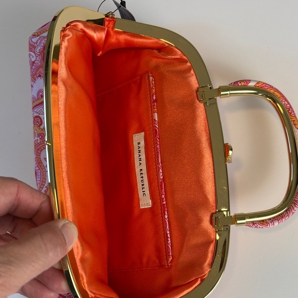 NEW Banana Republic Paisley Silk Bag Pink Orange Gold Convertible Clutch Handbag - Picture 5 of 10